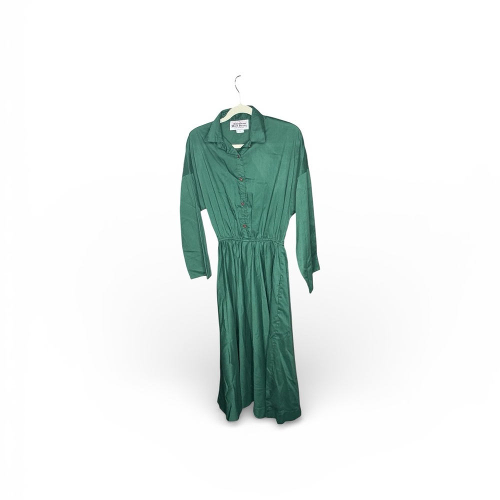 Button-Front Teal Long Sleeve Midi Dress with Defined Waist